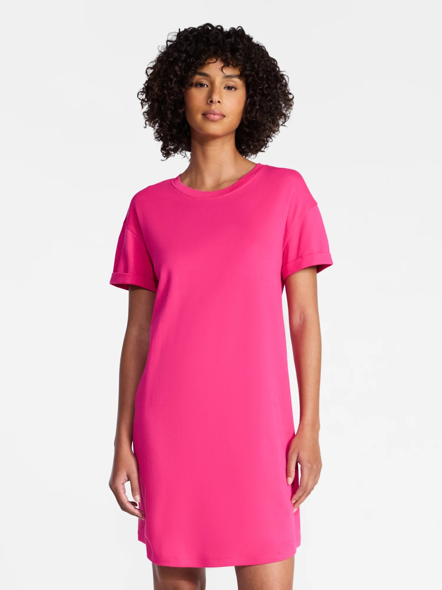 Time and Tru Women's Cotton T-Shirt Dress with Short Sleeves, Sizes XS-XXXL | Walmart (US)