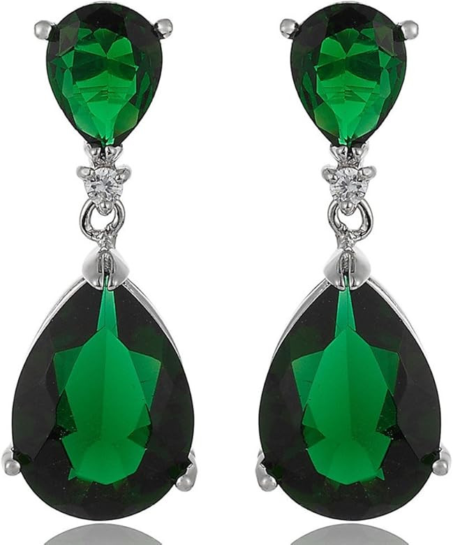 [RIZILIA CELEBOX] Teardrop Dangle Pierced Earrings with Pear Cut CZ [9 Colors available] in White... | Amazon (US)