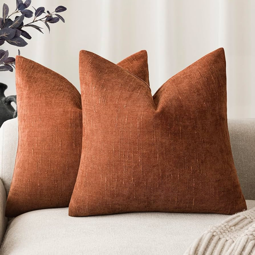 Foindtower Solid Textured Chenille Throw Pillow Covers 22x22,Burnt Orange | Amazon (US)