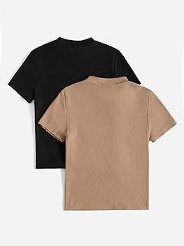 Verdusa Women's 2 Pack Basic Mock Neck Tee Top Casual Short Sleeve T Shirt | Amazon (US)