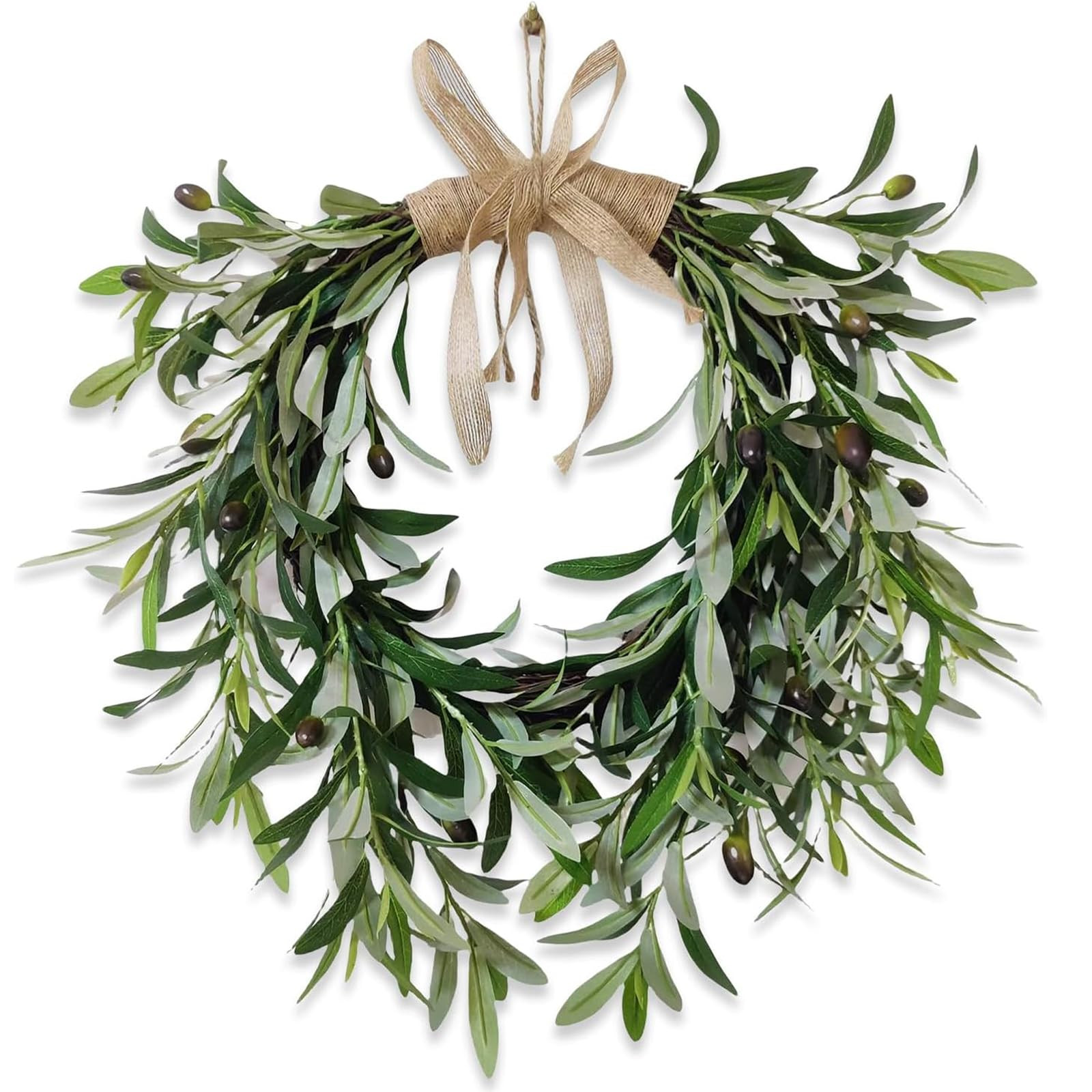 22" Heart Shaped Artificial Olive Leaf & Fruit Wreath - Realistic Green Olive Branches with Sprin... | Amazon (US)