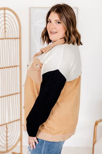 Sounds Good To Me Black/Brown Colorblock Knit Shacket | Pink Lily