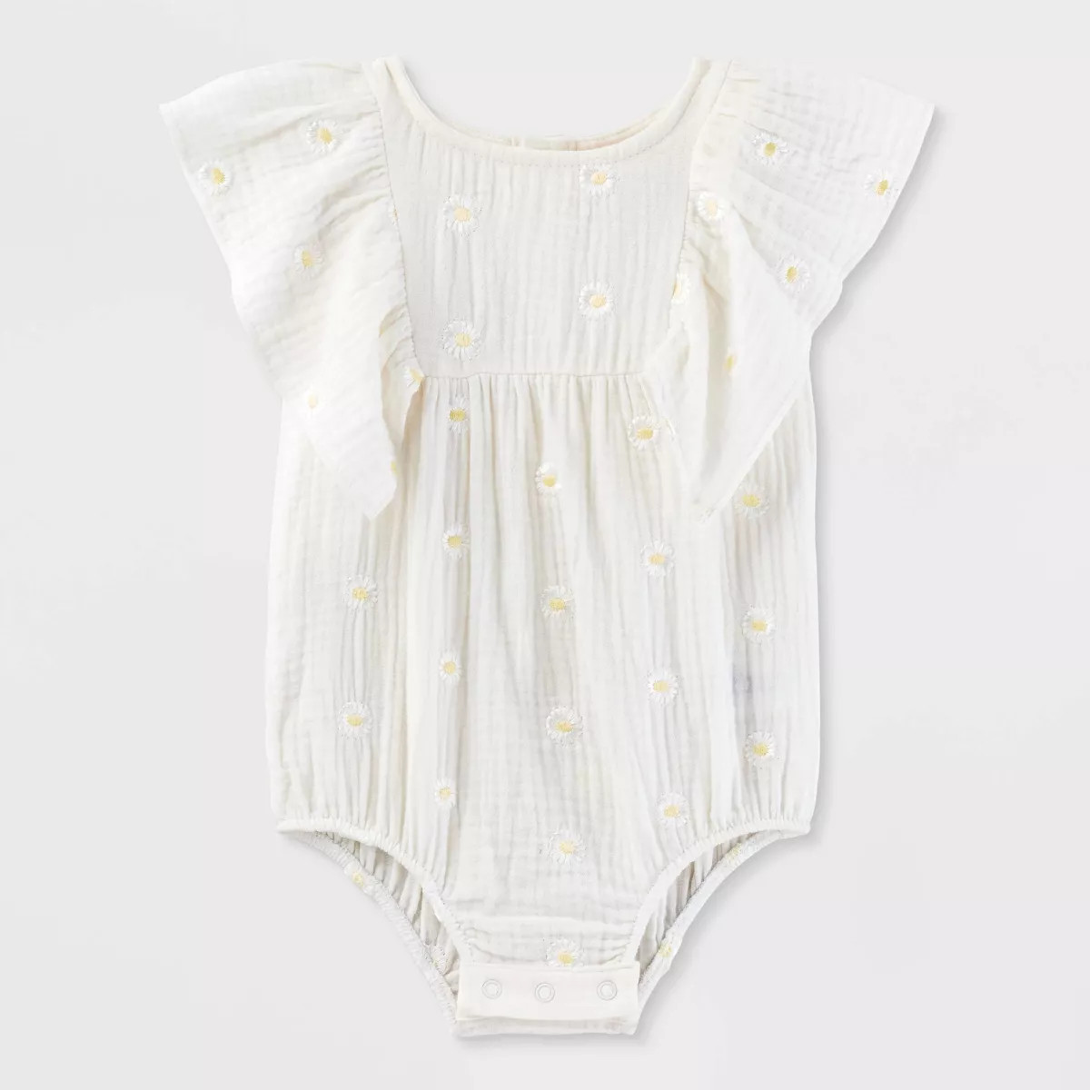 Baby Girls' Daisy Embroidered Bubble Romper - Cat & Jack™ Cream 6-9M | Target