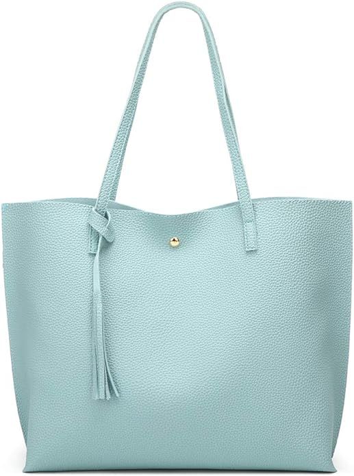 Dreubea Women's Soft Faux Leather Tote Shoulder Bag from, Big Capacity Tassel Handbag | Amazon (US)