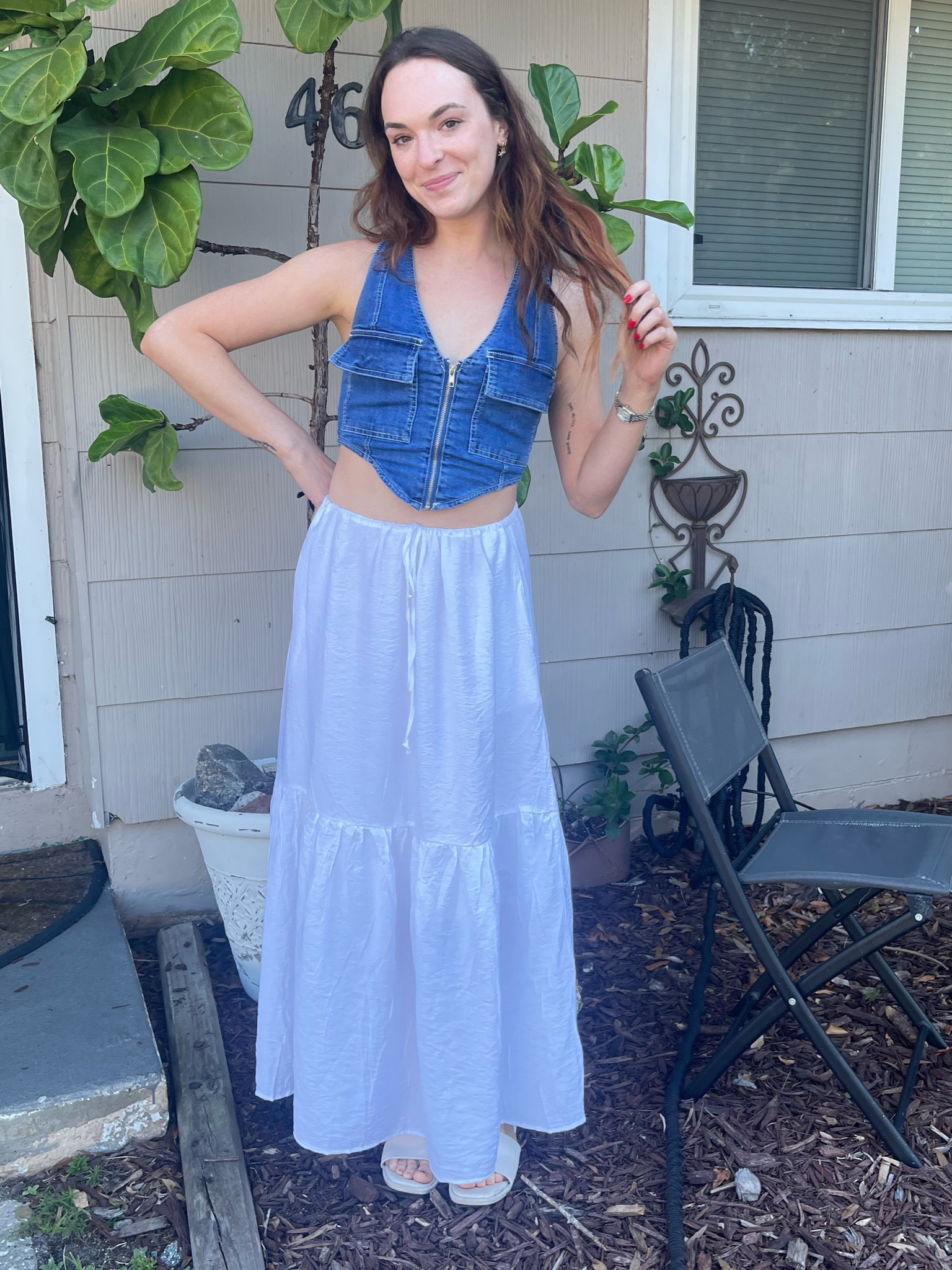 Featured outfit from Instagram - long white skirt and denim vest with sandals for spring! 

#LTKStyleTip #LTKFindsUnder50 #LTKSeasonal