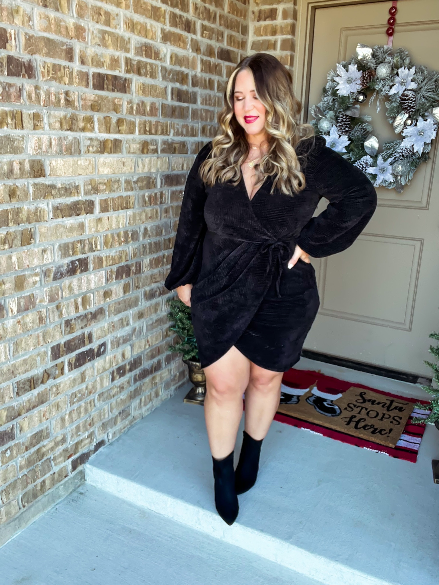 Dress xl tts 
Booties tts 

#LTKcurves #LTKGiftGuide #LTKHoliday