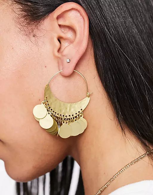ASOS DESIGN hoop earrings with coin charms in gold tone | ASOS | ASOS (Global)
