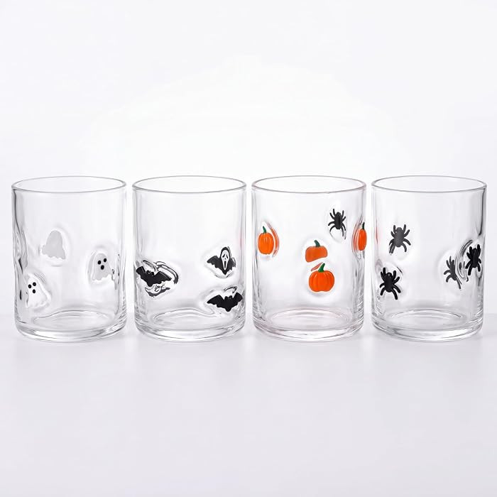 SiliFine 4 Pack Halloween Icon Juice Glasses Set - 14 oz Ghost, Pumpkin, Bat, Spider Stemless Gla... | Amazon (US)