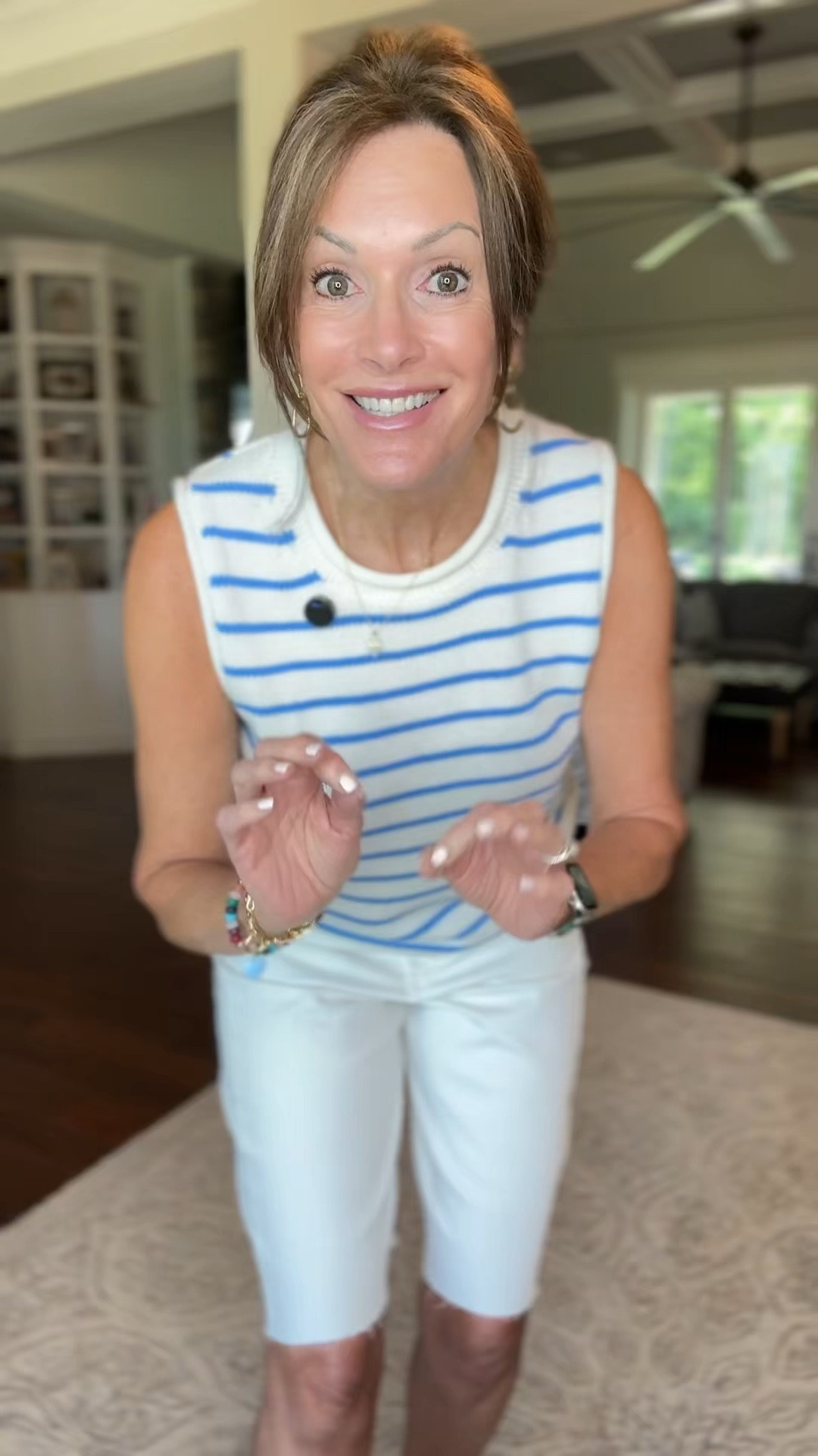 Striped sweater - medium ( I said large but it’s medium) 
White Bermuda shorts - size 8

Summer style
4th of July

#LTKMidsize #LTKOver40