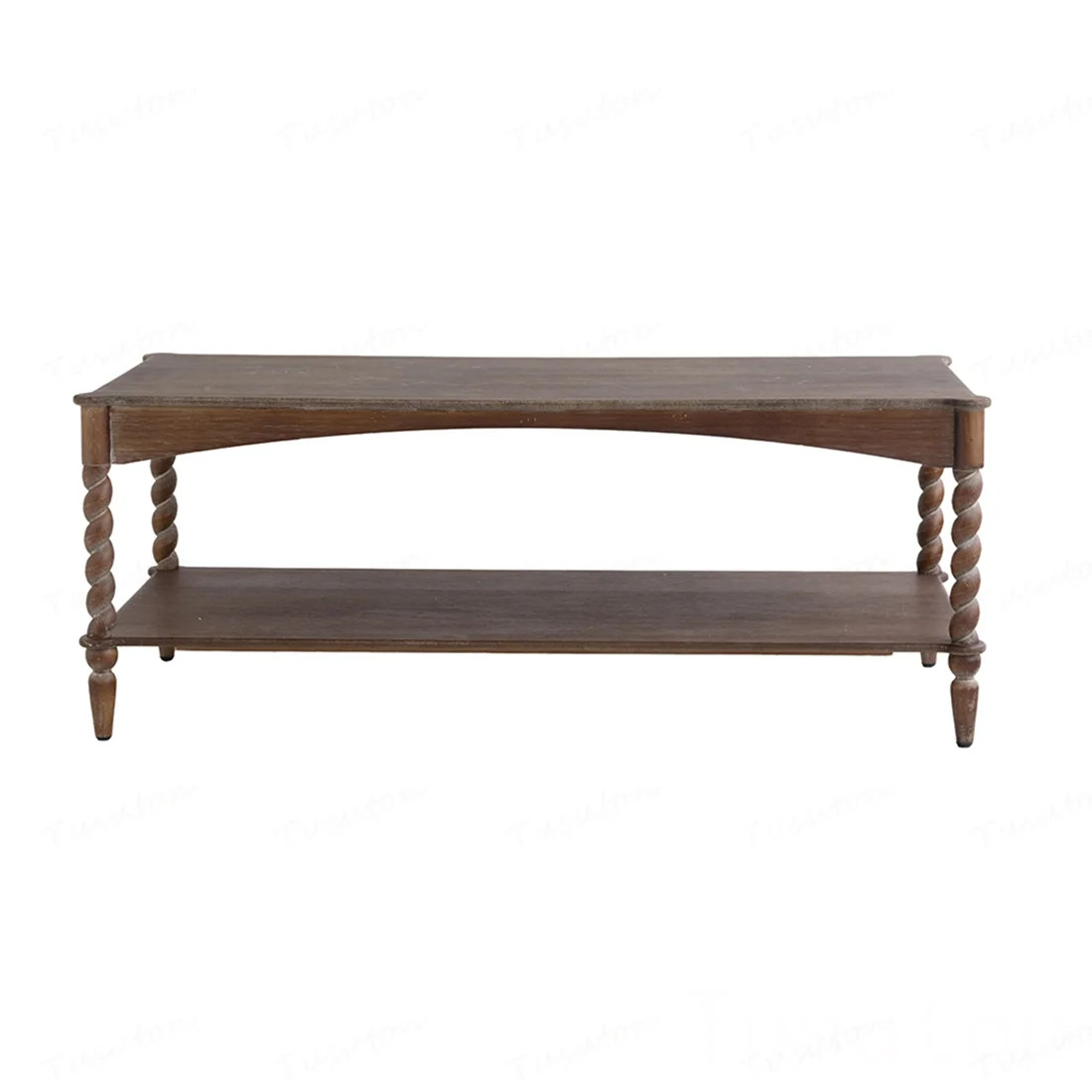 Latitude Run® Rustic Brown Wood Coffee Table with Turned Spiral Legs and Lower Shelf | Wayfair | Wayfair North America
