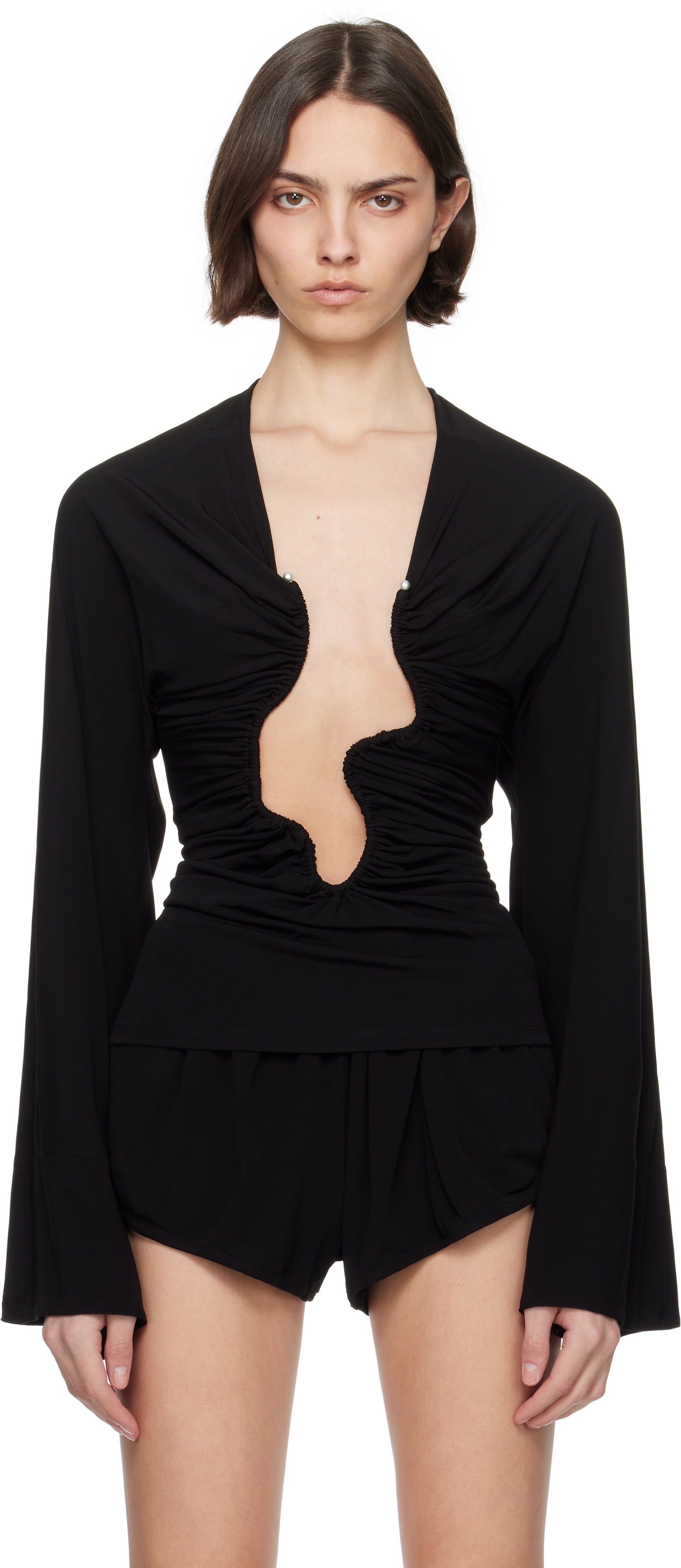 Christopher Esber Black Salacia Ruched Long Sleeve Top | SSENSE