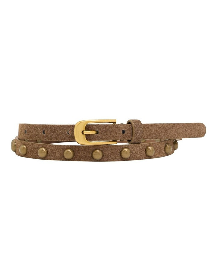 Oxford Gloria Skinny Stud Belt in Mushroom Lt Brown S/M | Myer