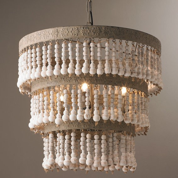 Three Tiered Wood Beaded Chandelier | Shades of Light