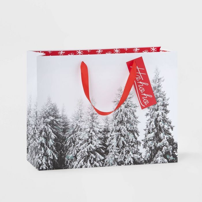 Large Vogue Snowy Trees Gift Bag Black - Wondershop&#8482; | Target