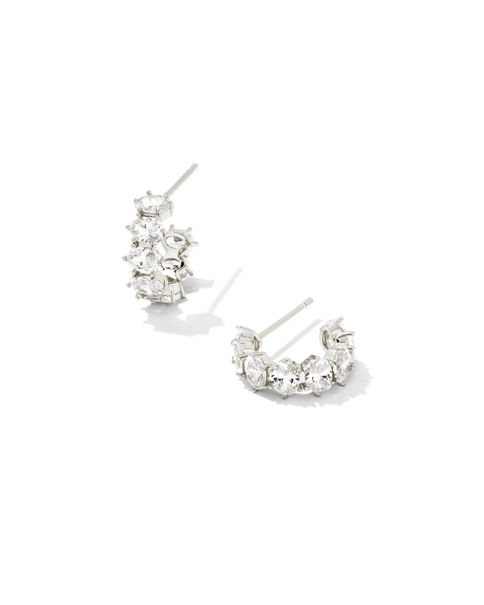Kendra Scott Cailin Silver Huggie Earrings in White CZ | Crystal/Metal Rhodium | Kendra Scott