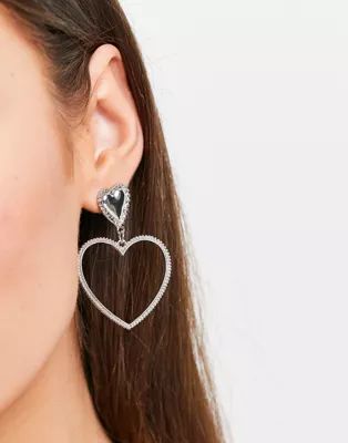 DesignB London heart shaped drop earrings in silver | ASOS (Global)