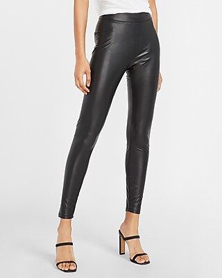 High Waisted Faux Leather Stretch Ankle Leggings Black Women's S Petite | Express