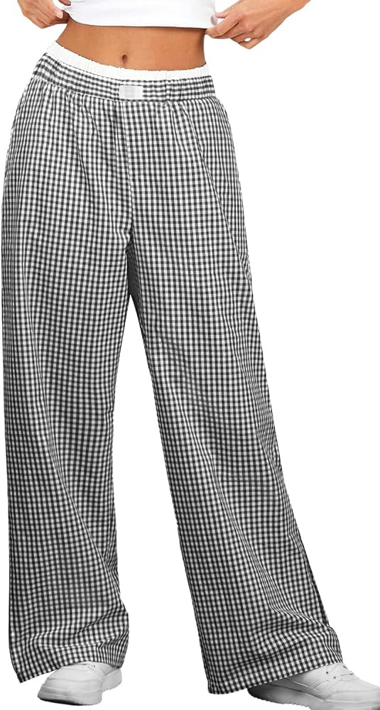 Women Pajama Pants Striped Wide Leg Elastic Waist Lounge Pj Bottoms Sleepwear | Amazon (US)