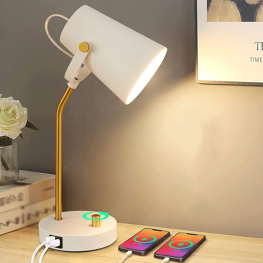 Retro LED Desk Lamp with USB C+A Charging Ports, Dimmable Touch Bedside Reading Lamp Flexible Hea... | Amazon (US)