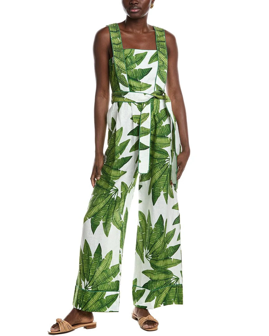 FARM Rio Palm Fan Linen Jumpsuit | Shop Simon