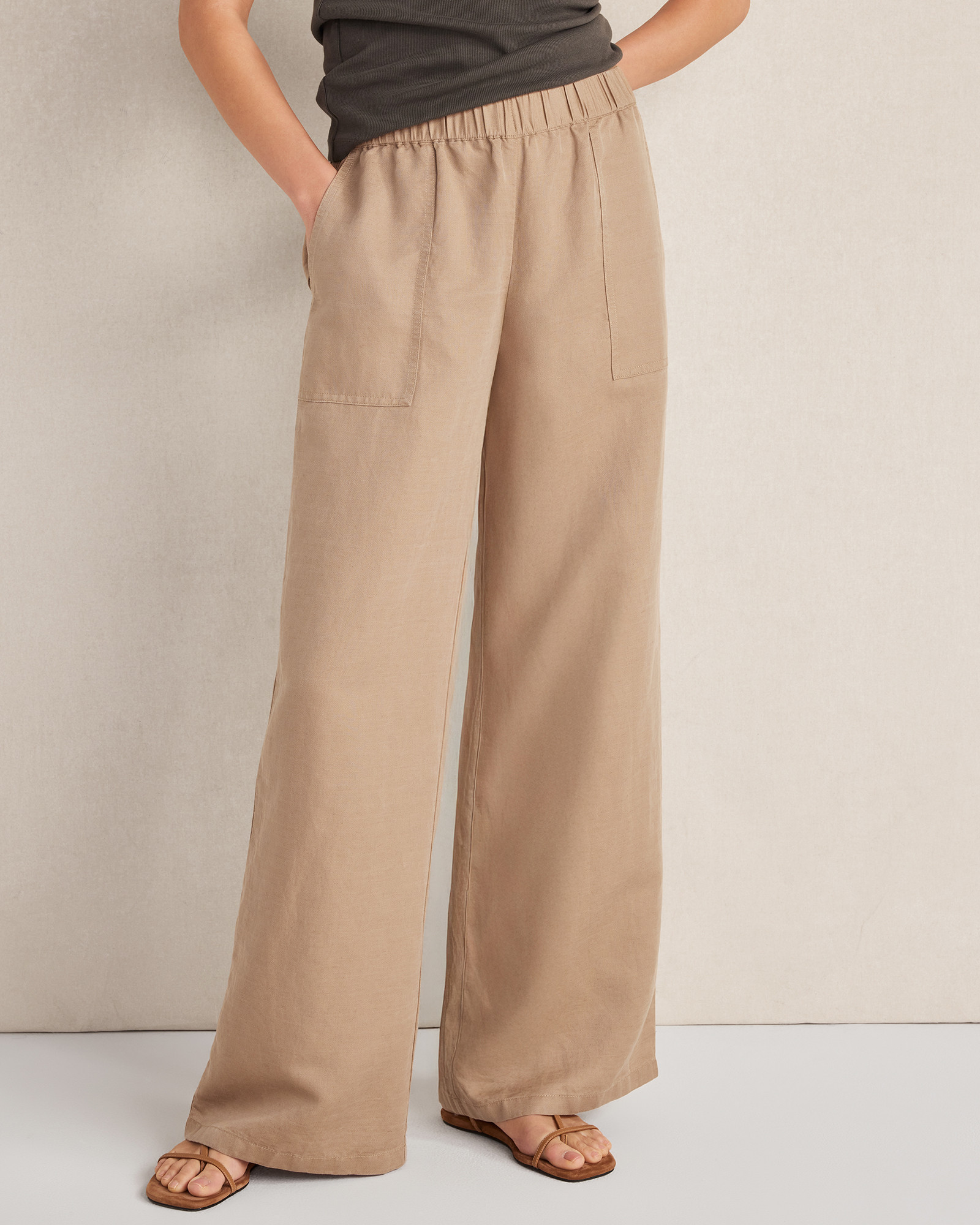 Linen Blend Dobby Wide Leg Pants | Rope | Small | Haven Well Within