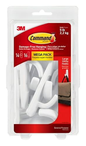 Command Large Utility Hook Mega Pack, White, 14-Hooks, 16-Strips, Organize Damage-Free | Amazon (US)