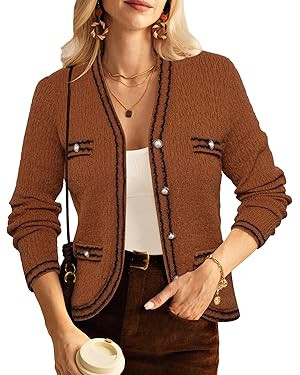 GRACE KARIN Women's Cropped Cardigan Sweaters Long Sleeve Elegant Pearl Button Down Knit Open Fro... | Amazon (US)