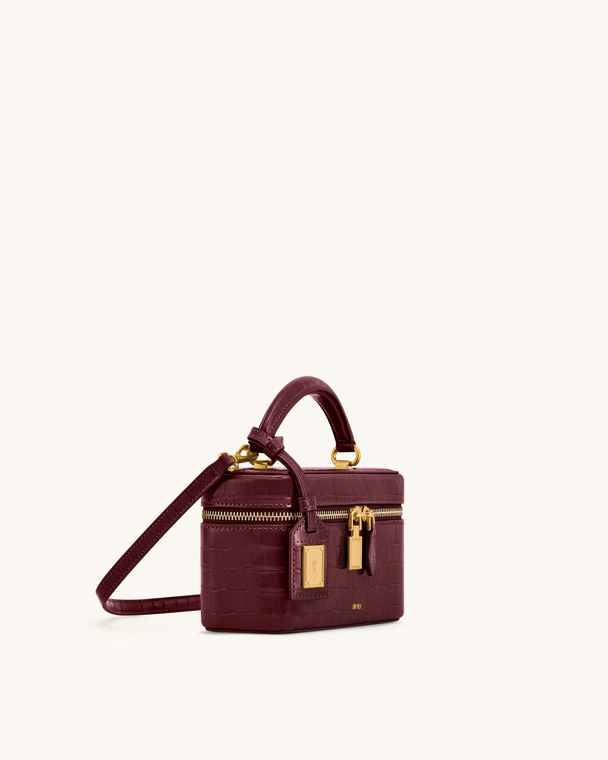 Cleo Box Shape Top Handle Bag - Claret Croc | JW PEI US