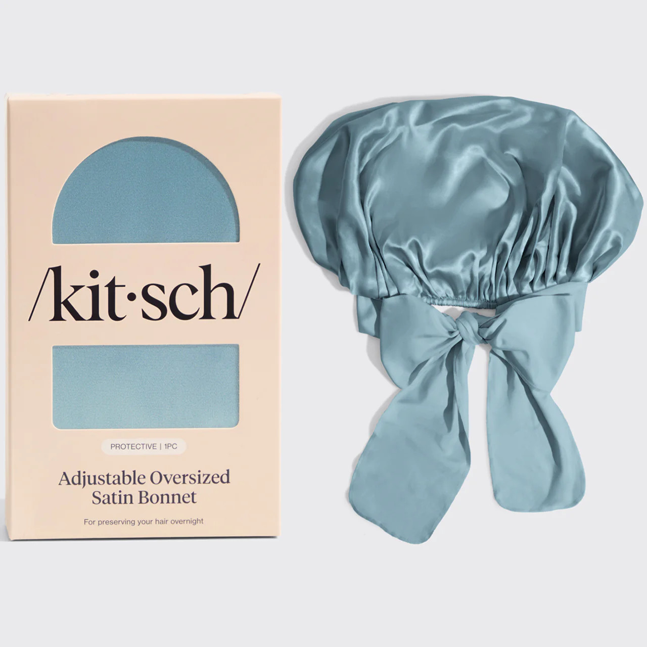 Adjustable Oversized Satin Bonnet- Haze Blue | Kitsch