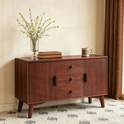 Mid Century Modern Sideboard Buffet Cabinet, Solid Wood Frame with 2 Doors and 3 Drawers for Versatile Storage and Elegant Design | Wayfair North America