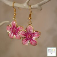 Pink Flower Earrings, Cool Statement Gold & Enamel Pink Flower Fashion Drop Earrings For Women | Etsy (UK)