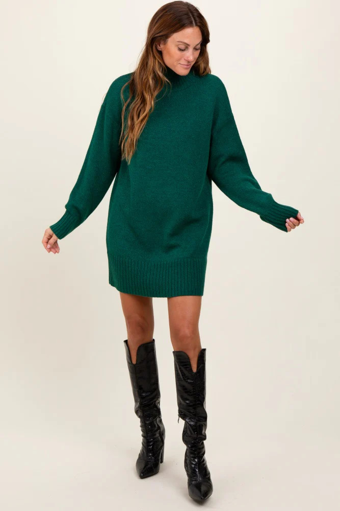 Forest Green Turtle Neck Mini Sweater Dress | PinkBlush Maternity