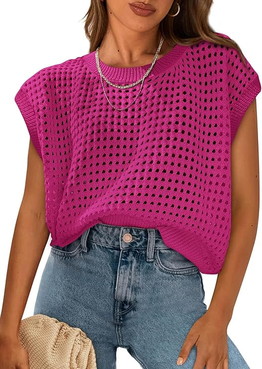 PRETTYGARDEN Womens Spring Tops 2026 Summer Shirts Crochet Cap Sleeve Sweater Pullover Cute Beach... | Amazon (US)