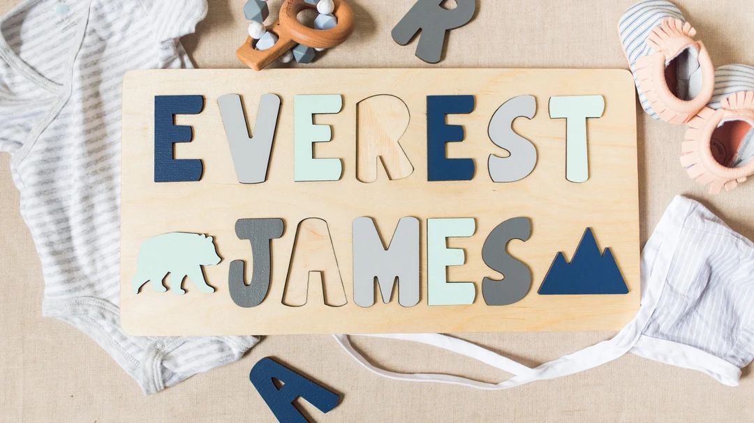 Wooden Name Puzzle for Toddler With Two Names Learning Toy - Etsy | Etsy (US)