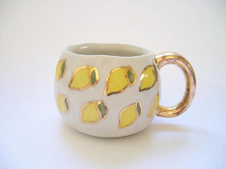 Flawed- Lemon Mug with Gold- READ ITEM DESCRIPTION | Etsy (Global)