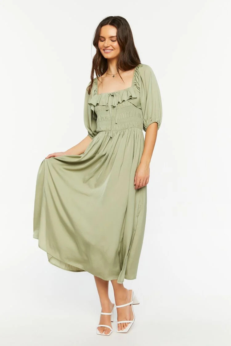 Shirred Puff-Sleeve Midi Dress | Forever 21 (US)