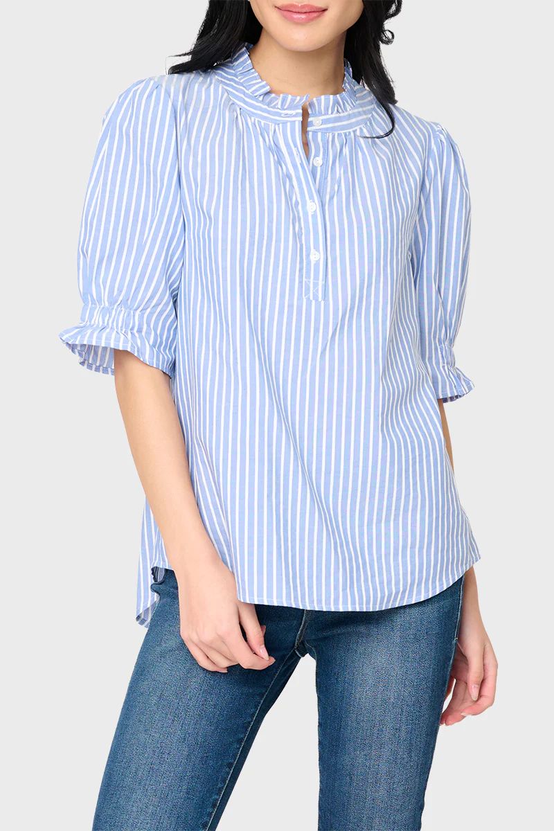 Dianthus Henley Puff Sleeve Striped Blouse | Gibson