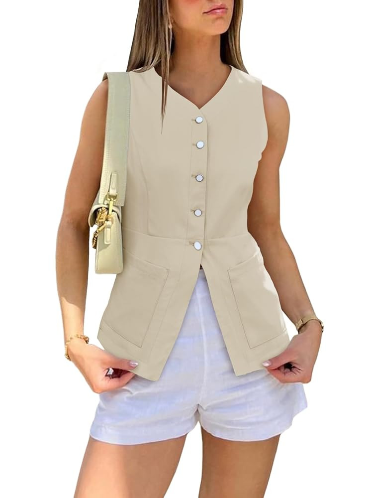 Cicy Bell Womens Button Down Vest Tops Summer Fitted Sleeveless Tank Tops Dressy Casual Business ... | Amazon (US)