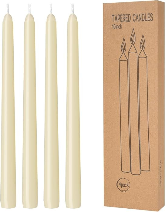 4 Pack Ivory Taper Candles - Taper Candles 10 Inch Dripless, Smokeless & Unscented - 8 Hours Long... | Amazon (US)