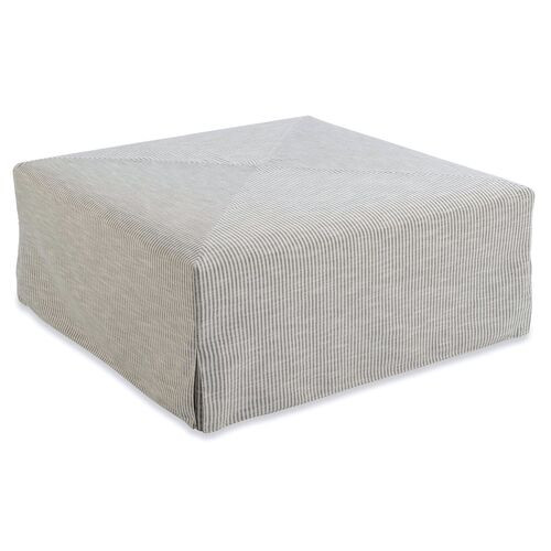 Town Slipcovered Ottoman, Black/White | One Kings Lane