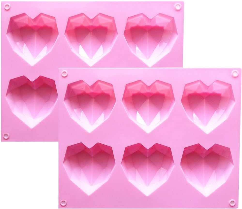 2 Pcs 3D Diamond Heart Silicone Mold for Chocolate, 6 Cavities Easy Demold Heart Shaped Mold Tray... | Amazon (US)