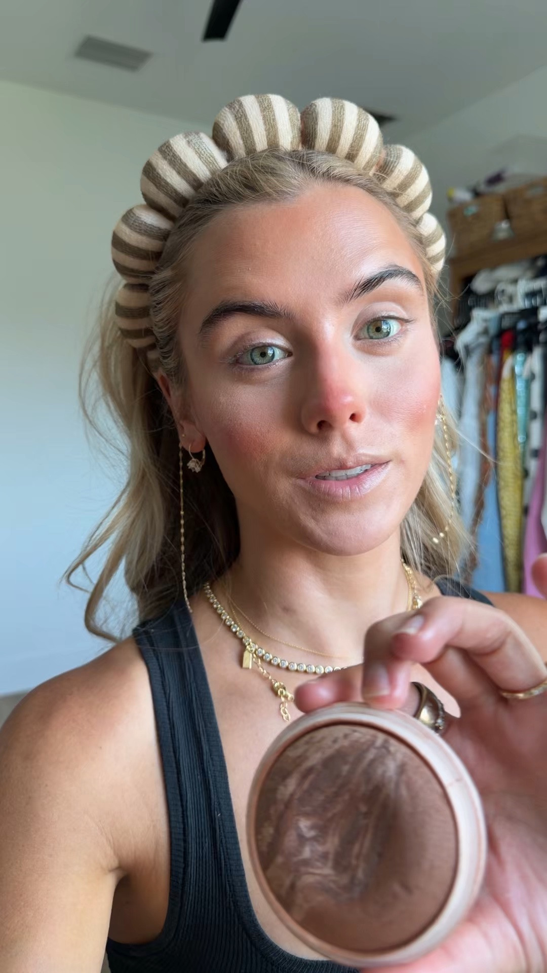 Dibs beauty my code is SLOANE. My favorite product is the dibs beauty baked bronzer in shade Carmel cappuccino but I also love spiced chai. Awaken sun-kissed skin with DIBS Beauty's Duet Baked Bronzer, a talc-free duo with jojoba, macadamia & hibiscus oil for a bronzed, blurred rolling glow @dibsbeauty             @ulta

#LTKgrwm #LTKselfcare #LTKBeauty