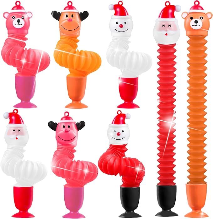 FIDWOD 8PCS Christmas Pop Tube Toys: Sensory Telescopic Suction Cup Fidget Keychain Set for Toddl... | Amazon (US)