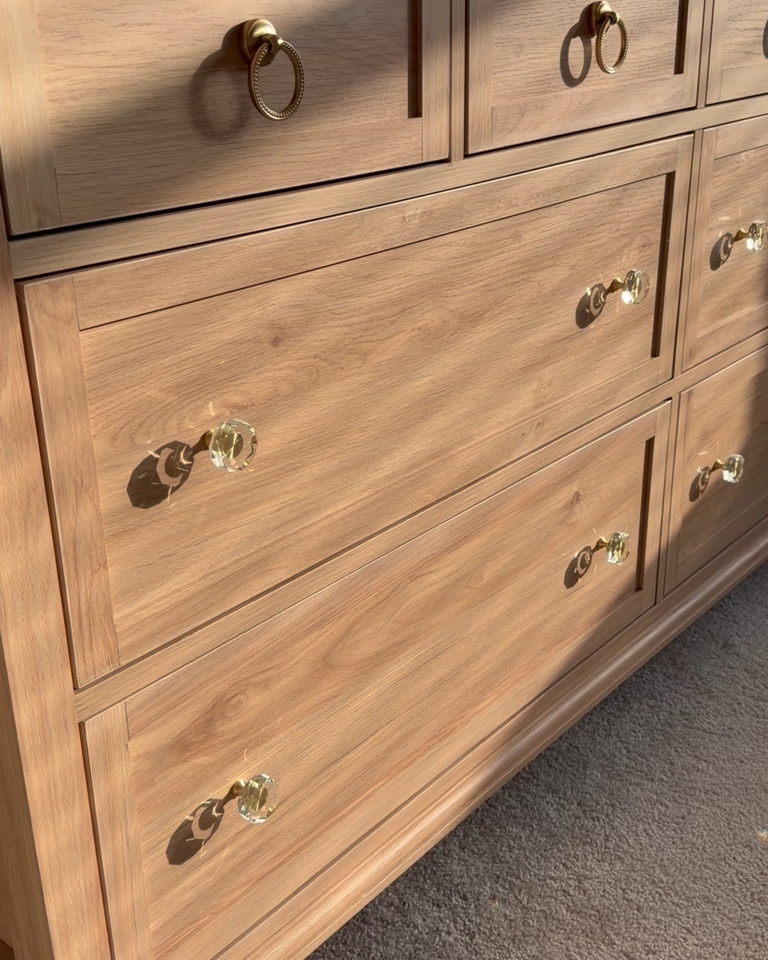 Never underestimate how beautiful you can make a simple Wayfair dresser look with custom knobs & pulls✨