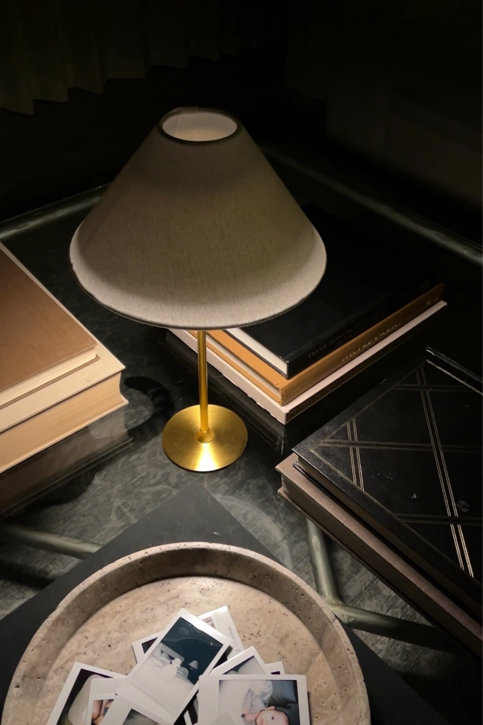 I love this black and brass battery powered light but I made it even better with this mini white tapered shade!