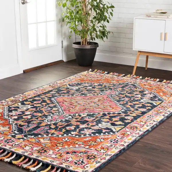 Alexander Home Sahara Boho Medallion Hand-hooked Wool Area Rug - Navy/Multi 7'9" x 9'9" | Bed Bath & Beyond