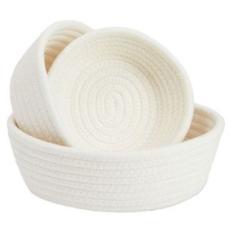 Juvale 3-Pack Small Round Cotton Rope Woven Storage Basket Bins Hampers White Nesting Bins for Or... | Target