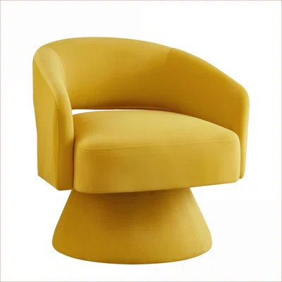 360 Degree Round Swivel Barrel Accent Chair, Upholstered Velvet Comfy Single Armchair for Living Room Bedroom, Mustard Yellow, for Adults | Wayfair North America