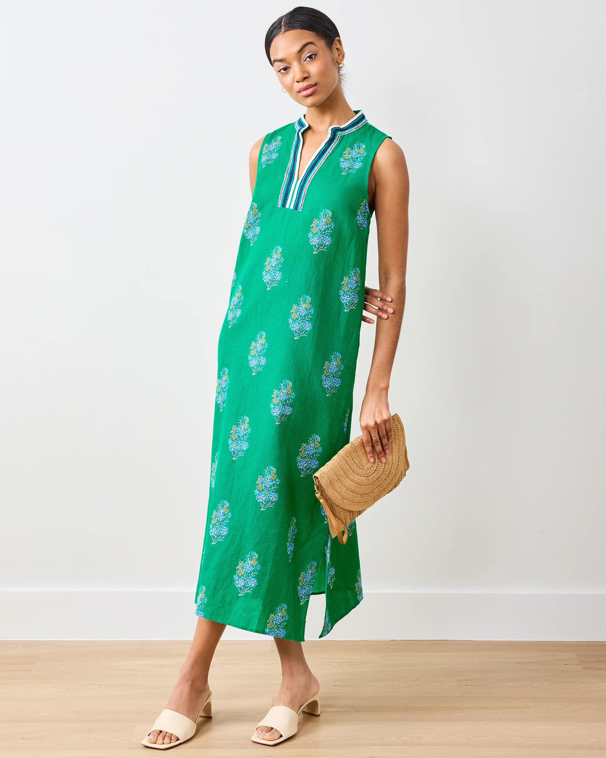 Bouquet Blossoms - Ocean View Long Tunic Dress - Lucky Green | Printfresh