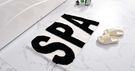 Black and White Bathroom Rugs, SPA Letters Non Slip Bathroom Mat, Soft Absorbent Cute Bath Mat, M... | Amazon (US)